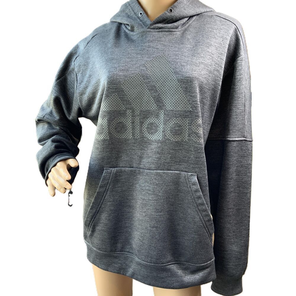 Adidas Grey Color‎ Logo On Front Kangaroo Pocket Long Sleeves Athletic Hoodie Lg